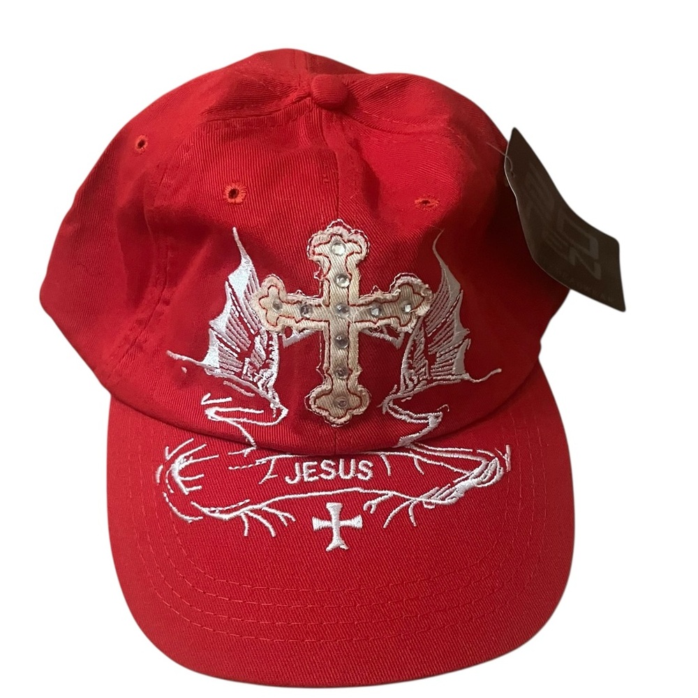 Red Jesus Cross Baseball Cap Christian Faith Hat NWT